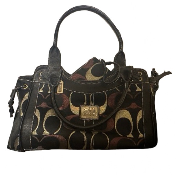 Coach Handbags - Coach Metallic Signature Jacquard Satchel + Cosmetic Pouch Copper Gold